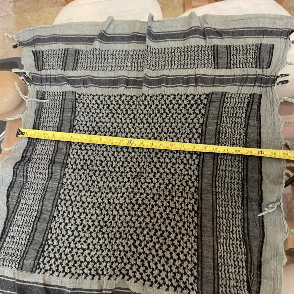 Grey and Black Shemagh Keffiyeh Desert Scarf Tactical Cotton Head Wrap 37x37